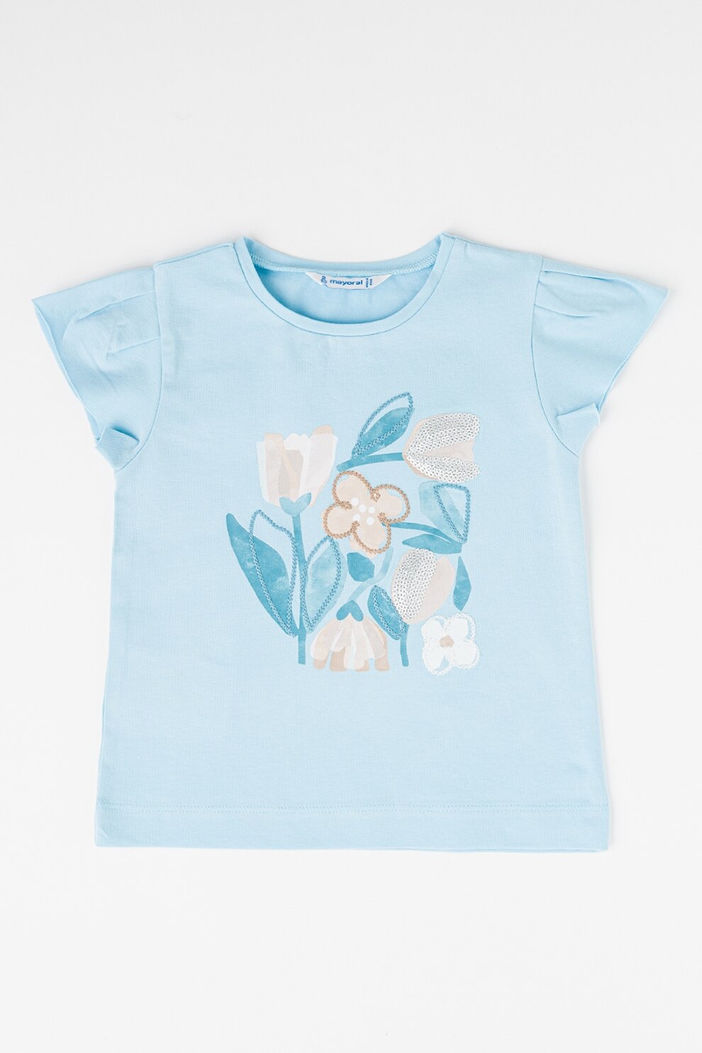 Mayoral, Tricou din amestec de bumbac cu imprimeu, Albastru azur, 122 CM