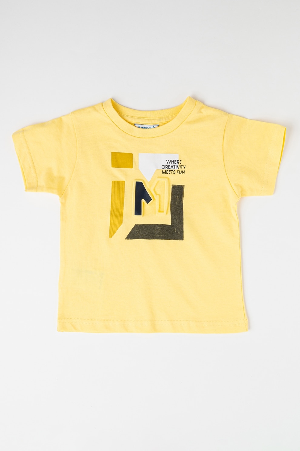 Mayoral, Tricou de bumbac cu model in relief, Negru, Galben, 128 CM