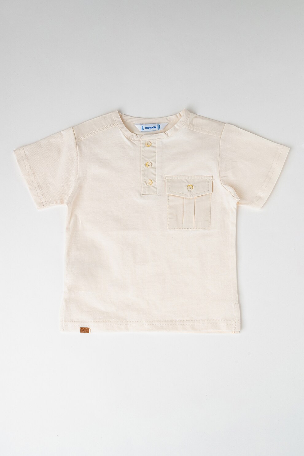 Mayoral, Tricou de bumbac cu fenta cu nasturi, Alb murdar, 122 CM