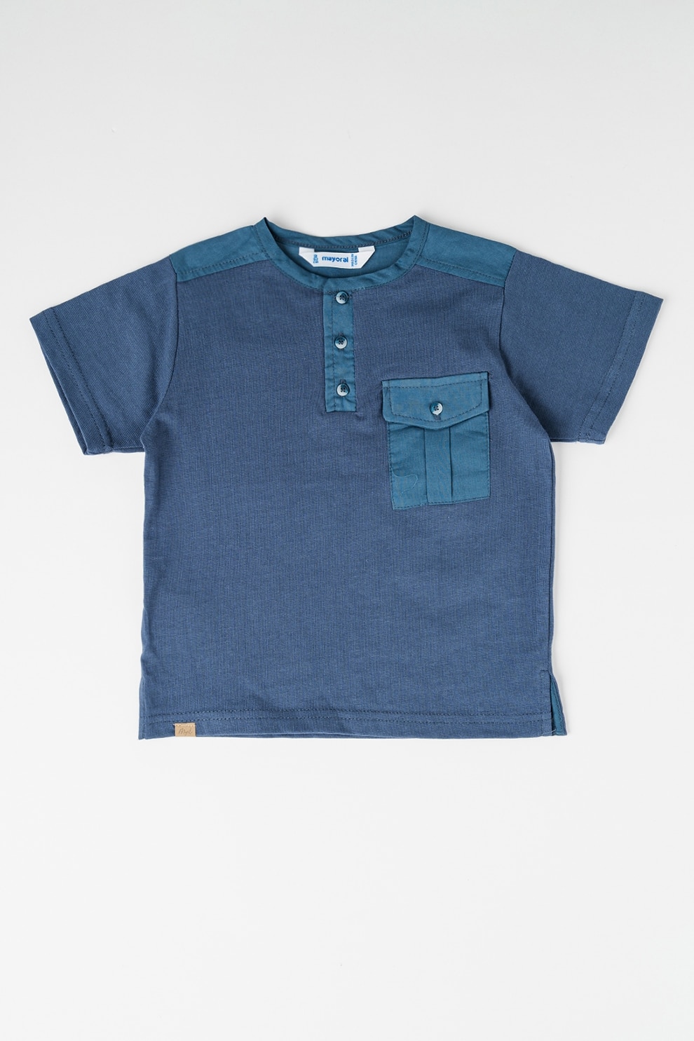 Mayoral, Tricou de bumbac cu fenta cu nasturi, Bleumarin, 134 CM