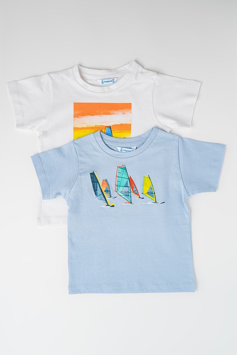 Mayoral, Mintás pamutpóló szett - 2 db, Fehér/Világoskék