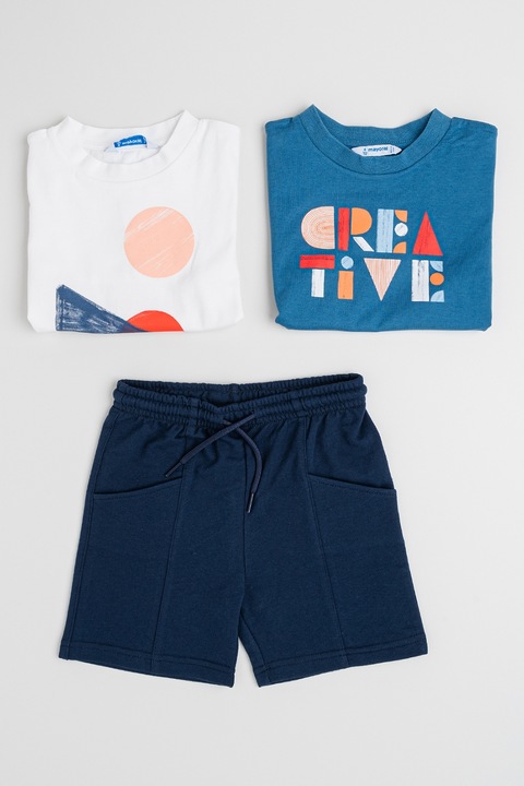 Mayoral, Set de tricou si pantaloni scurti cu buzunare oblice - 2 piese, Alb, Albastru, 104 CM