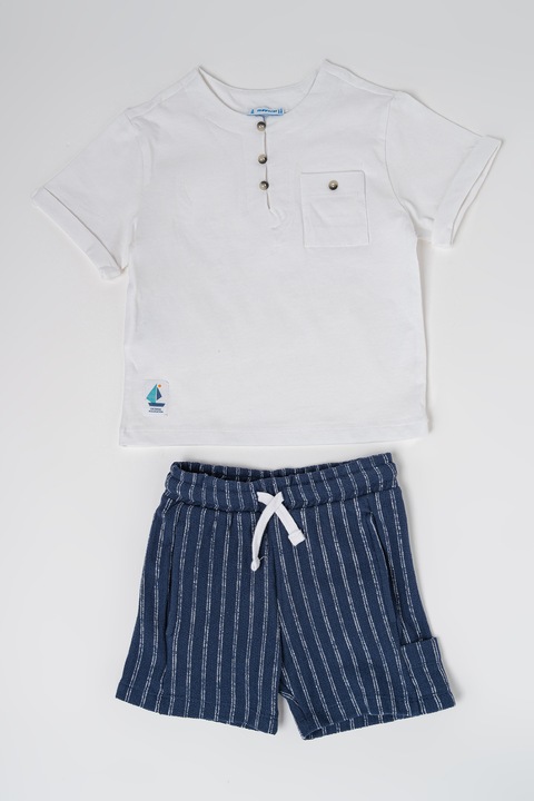 Mayoral, Set de tricou de bumbac si pantaloni, Alb/Bleumarin