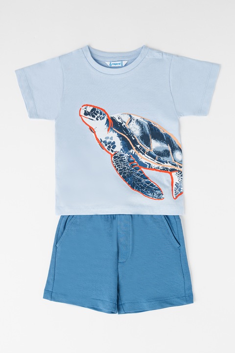 Mayoral, Тениска с принт и къс панталон, 2 части, Прашно синьо
