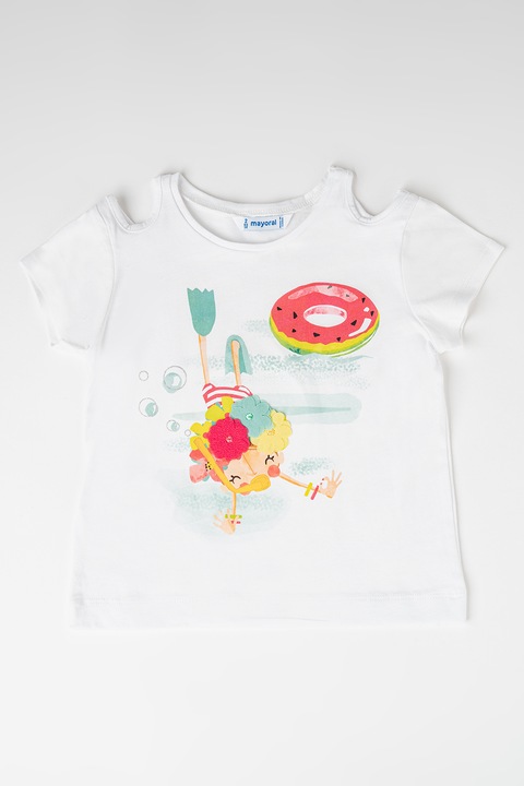 Mayoral, Set de tricou cu imprimeu si colanti - 2 piese, Alb/Verde lime