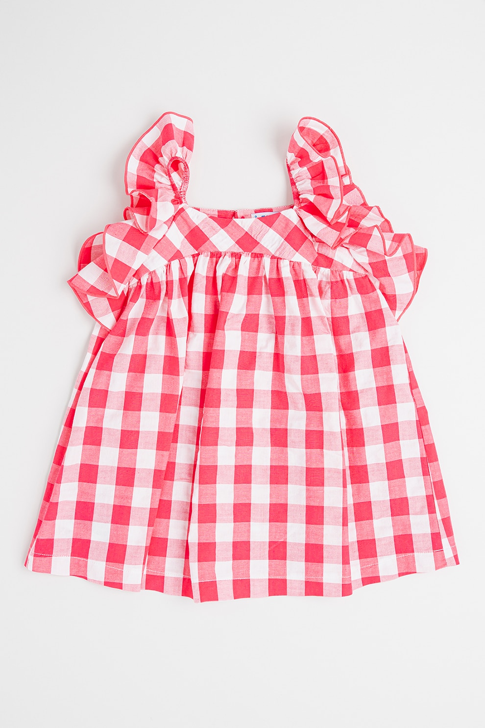 Mayoral, Rochie din bumbac cu model gingham, Roz pastel, Alb optic, 122 CM