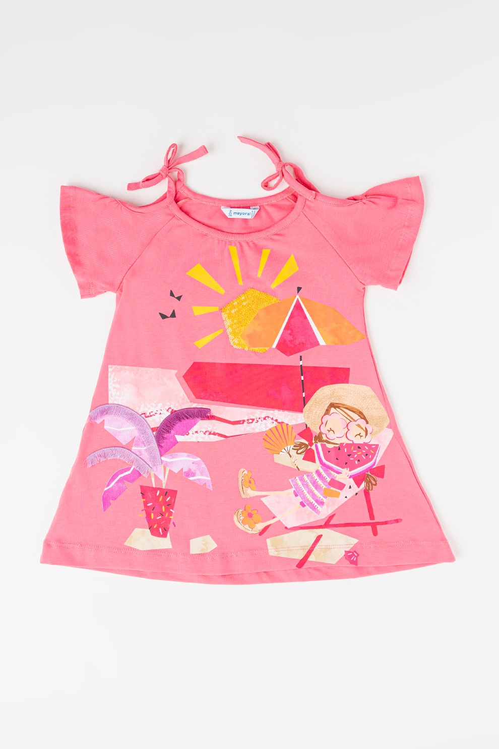 Mayoral, Rochie cu model si funda, Galben, Roz, 128 CM