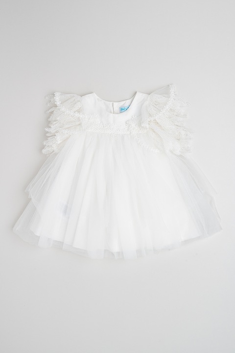 Abel & Lula, Rochie evazata cu volane, Alb/Alb murdar