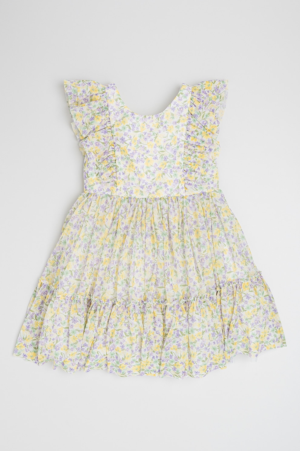 Abel & Lula, Rochie cu model floral, fara maneci, Alb, Galben, Verde deschis, 140 CM