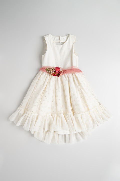 Abel & Lula, Rochie evazata cu detalii brodate, Alb fildes/Roz, 152 CM