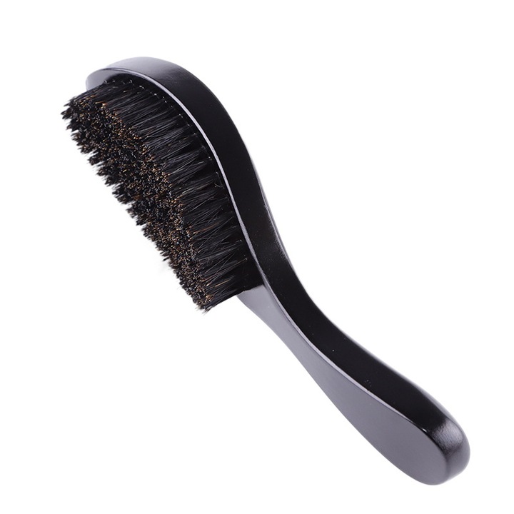 Perie de barba, par de porc, pieptene de barba pentru barbati, pieptene de styling cu cap de ulei vintage, lemn solid, maner lung negru