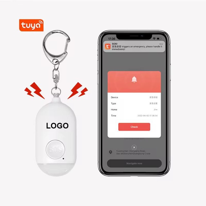 AMYMAT Bluetooth SOS Аварийна аларма с GPS, акумулаторна, за лична безопасност и самоотбрана Tuya Professional