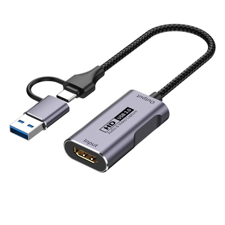 Placa de captura OBS RiKbo®, 2 in 1 USB, USB C HDMI HD 1080P audio si video