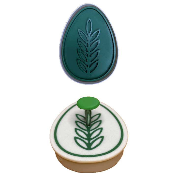 CookieStamp pentru biscuiti, fursecuri, prajituri, fondant, lut, plastilina, forma Ou Frunza, plastic Verde, 88x66x16 mm