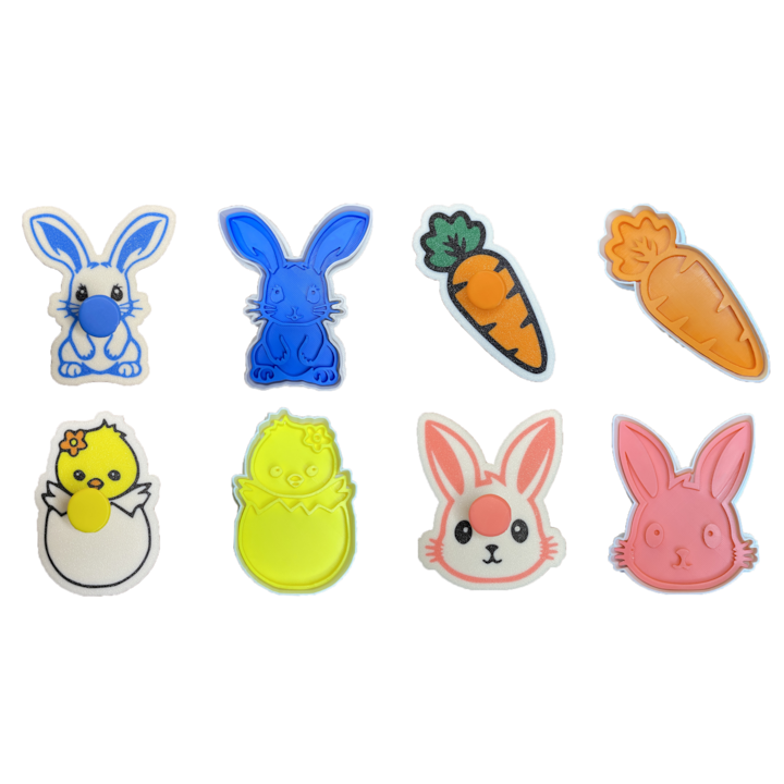 Set 4 forme mari CookieStamps, pentru biscuiti, prajituri, fursecuri, fondant, lut, plastilina, Iepuras de Paste, Plastic Multicolor