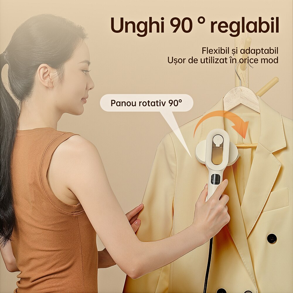 Aparat de calcat portabil cu abur GT1, Aparat de calcat vertical portabil cu abur, Mini masina de calcat manuala, abur de mare putere pentru sterilizare si reducerea ridurilor, calcare umeda si uscata, afisaj digital, reglabil la 90 de grade, Alb