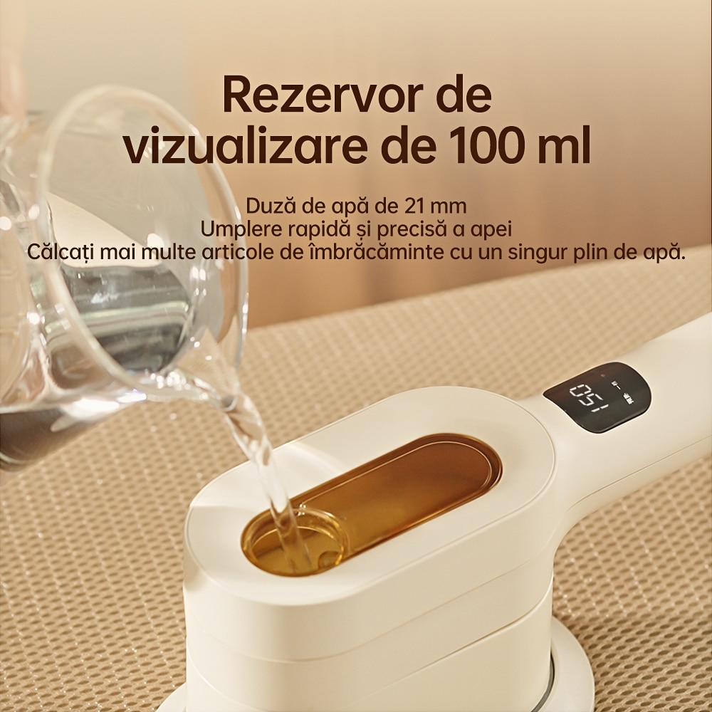 Aparat de calcat portabil cu abur GT1, Aparat de calcat vertical portabil cu abur, Mini masina de calcat manuala, abur de mare putere pentru sterilizare si reducerea ridurilor, calcare umeda si uscata, afisaj digital, reglabil la 90 de grade, Alb
