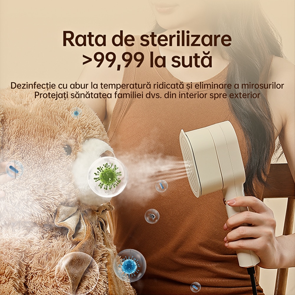 Aparat de calcat portabil cu abur GT1, Aparat de calcat vertical portabil cu abur, Mini masina de calcat manuala, abur de mare putere pentru sterilizare si reducerea ridurilor, calcare umeda si uscata, afisaj digital, reglabil la 90 de grade, Alb