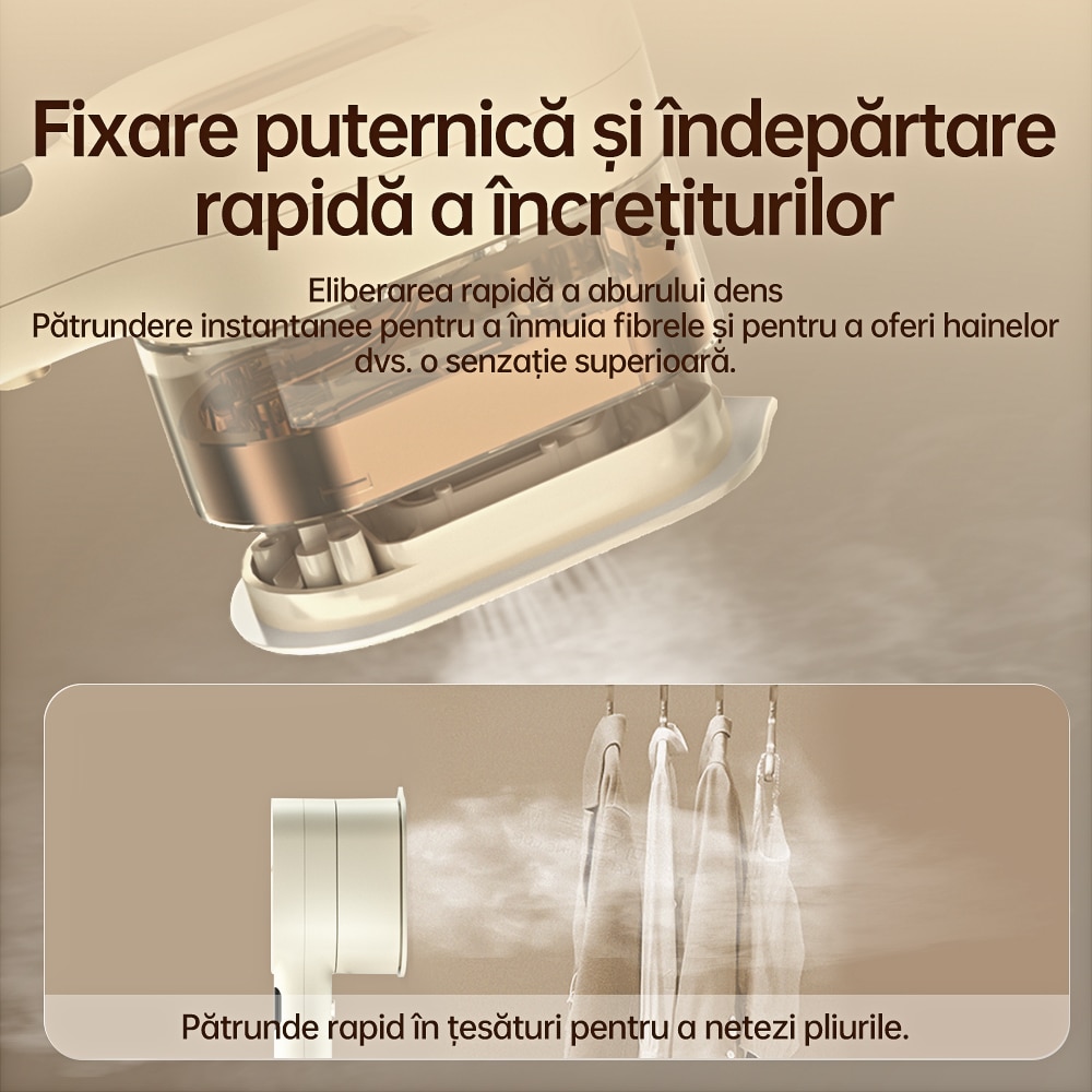 Aparat de calcat portabil cu abur GT1, Aparat de calcat vertical portabil cu abur, Mini masina de calcat manuala, abur de mare putere pentru sterilizare si reducerea ridurilor, calcare umeda si uscata, afisaj digital, reglabil la 90 de grade, Alb