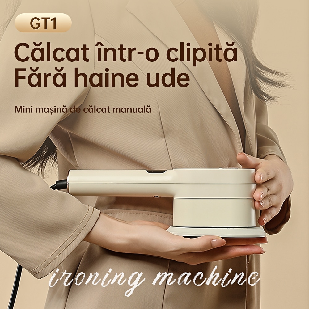 Aparat de calcat portabil cu abur GT1, Aparat de calcat vertical portabil cu abur, Mini masina de calcat manuala, abur de mare putere pentru sterilizare si reducerea ridurilor, calcare umeda si uscata, afisaj digital, reglabil la 90 de grade, Alb