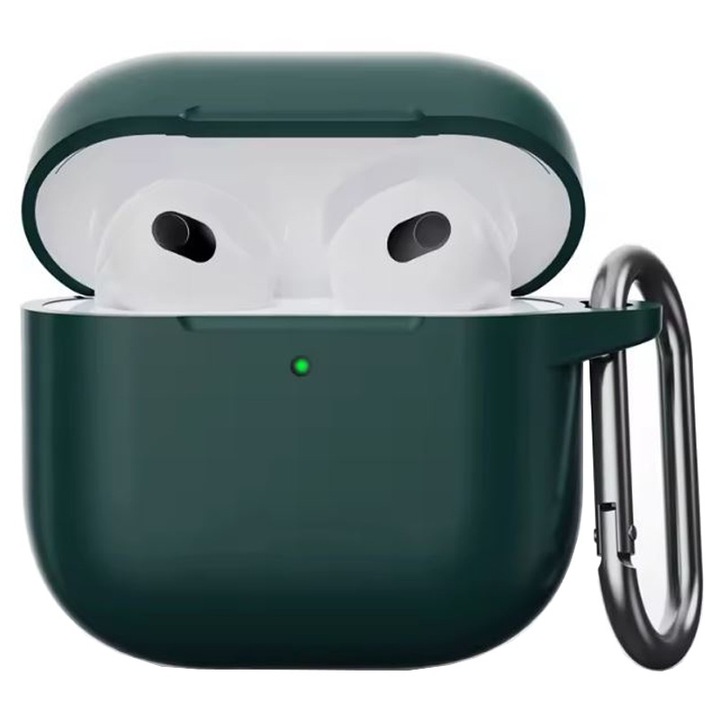 Husa Antisoc pentru AirPods 4, Agatatoare carabina, din Silicon, Verde inchis