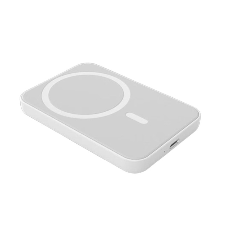 MagSafe mágneses vezeték nélküli töltő, iPhone kompatibilis, Hordozható, 10000 mAh, Gyorstöltés, Fehér