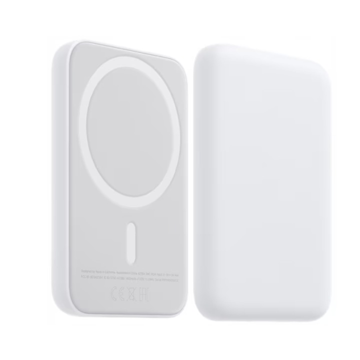 Магнитно безжично зарядно MagSafe, съвместимо с iPhone, преносимо, 5000 mAh, съвместимо с iPhone 16/15/14/13/12/Pro/Mini/Pro Max, бързо зареждане, бяло