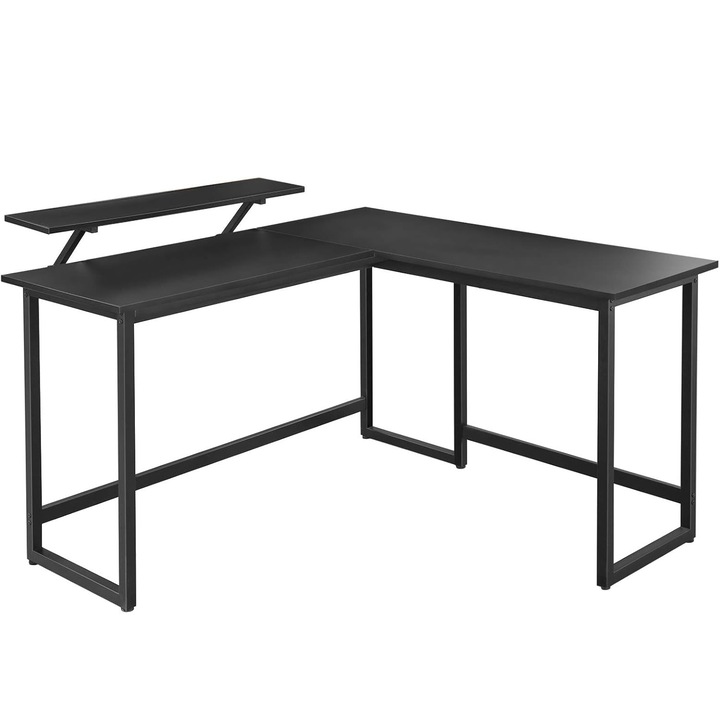 VASAGLE Birou in forma de L cu suport pentru monitor, cadru metalic, 140x130x76 cm, negru