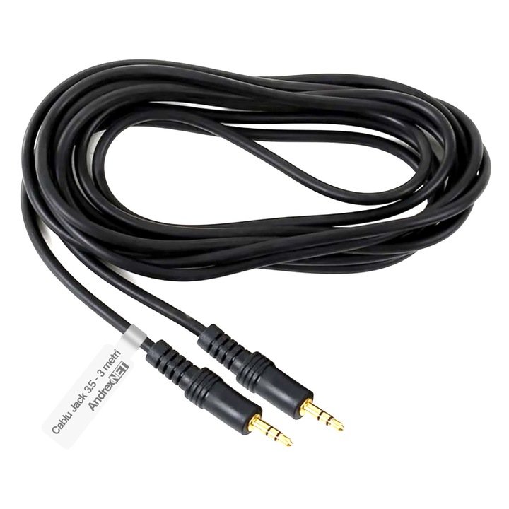 Cablu audio 3 metri, jack 3.5 Stereo tata-tata, contacte aurii, negru