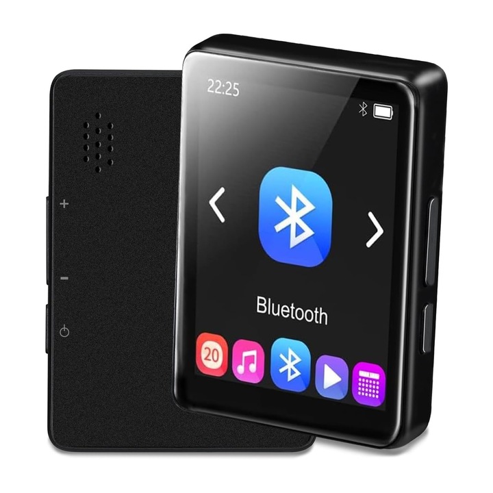 MP3 lejátszó 2,4 hüvelykes érintőképernyővel, Axroad Mall, 32 GB SD kártya, Bluetooth5.2, HiFi audio, FM rádió, e-könyv olvasás, hangrögzítő, óra, SD kártya támogatása 128 GB-ig, 300 mAh Li-Ion akkumulátor, fekete