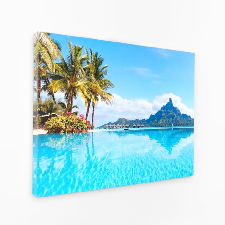 Комплект от три щампи на канава - син океански остров палма лукс - 150x100 см