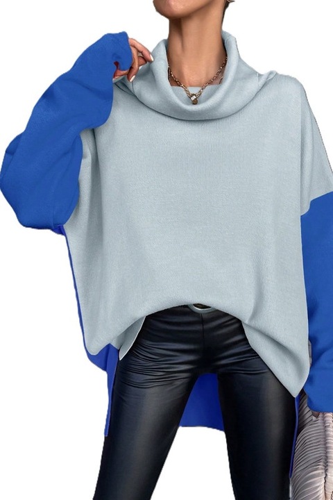 Pulover Dama, Croiala Larga, Maneci Cazute, Guler Inalt, Stil Casual, Albastru