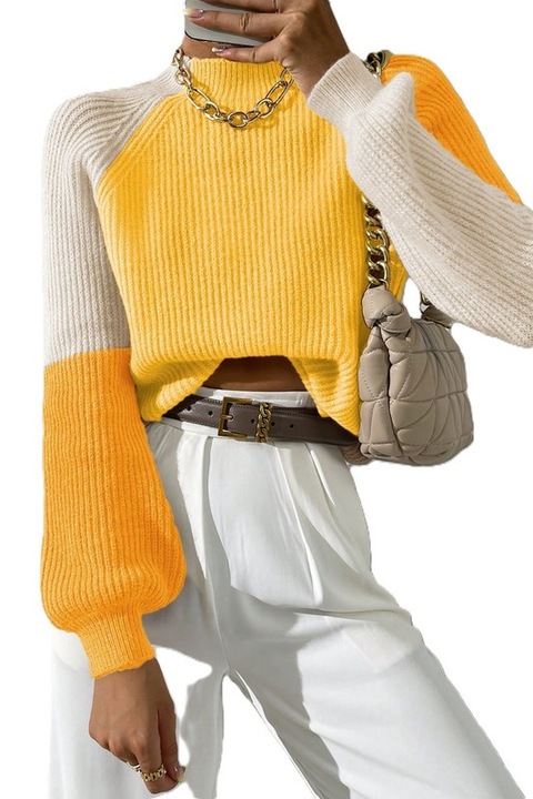 Pulover Dama, Casual, Maneci Lungi, Tricotat in Relief, Galben, 2XL