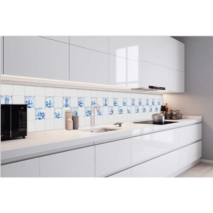 Tapet foto autoadeziv pentru bucatarie - Placi albastre 420 x 60 cm , Multicolor