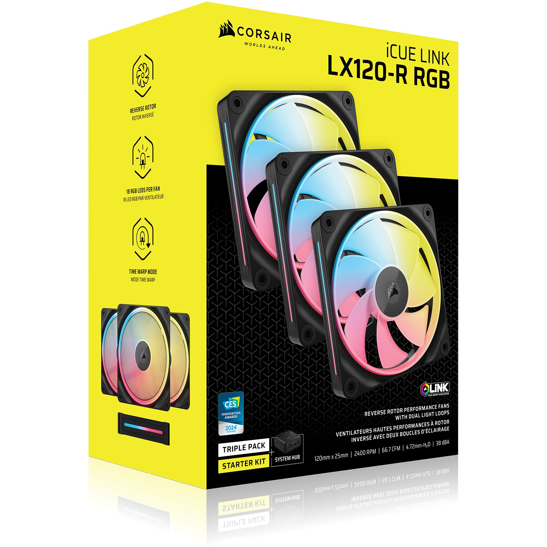 新品/未開封Corsair iCUE LINK LX120-R RGB トリプル Ventilatoare CORSAIR iCUE LINK LX120-R RGB BLACK, triple pack
