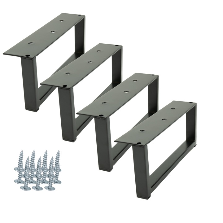 Set 4 piese picior mobila Cadru negru mat, inaltime 9 cm, lungime 20 cm B&B