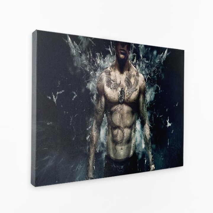 Картина на платно - татуировка на дракон мъж без риза боди арт - 30x50 см