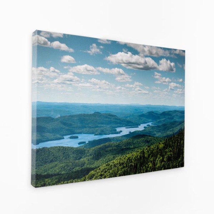 Комплект от три платна - облаци над планински връх, изглед към езеро - 150x100 см