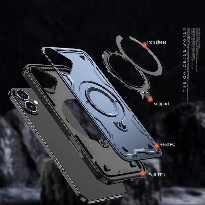 Hybrid Armor Trendy tok, TPU + PC, MagSafe kompatibilis, kék, iPhone 16-hoz