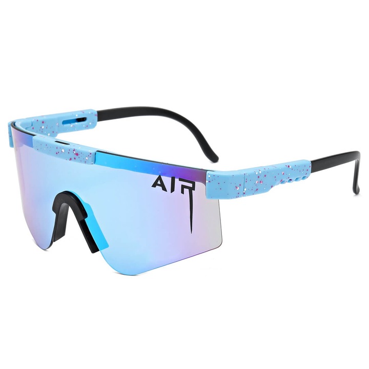 Ochelari de soare sportivi MAXAIR ST-MAX8A, UV 400, albastru-negru, set cu etui si stergator