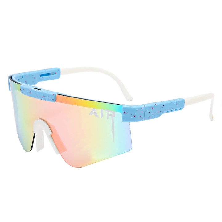 Ochelari de soare sportivi MAXAIR ST-MAX8C, UV 400, tecsie lustrata, albastru si alb, set cu etui si stergator
