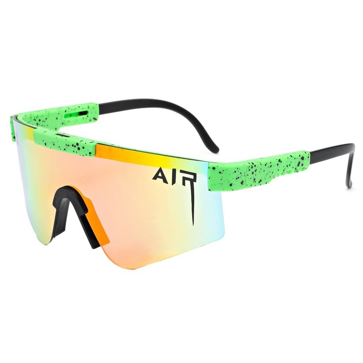 Ochelari sportivi MAXAIR ST-MAX8H, poliweglan, UV 400, tecsie lustrata, verde/negru, set cu etui si stergator