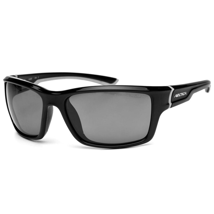 Ochelari de soare polaryzati Arctica S-222, sportivi, negru, dimensiuni 12.9x4.4cm, set cu etui, saculet si servetel.