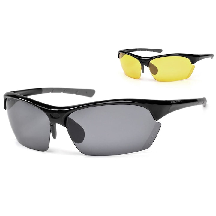 Ochelari sportivi Arctica S-312, cu lentile poliuretanice, filtru UV 400, culoare transparenta/neagra, dimensiuni 14x4.4x13cm, set cu lentile interschimbabile.
