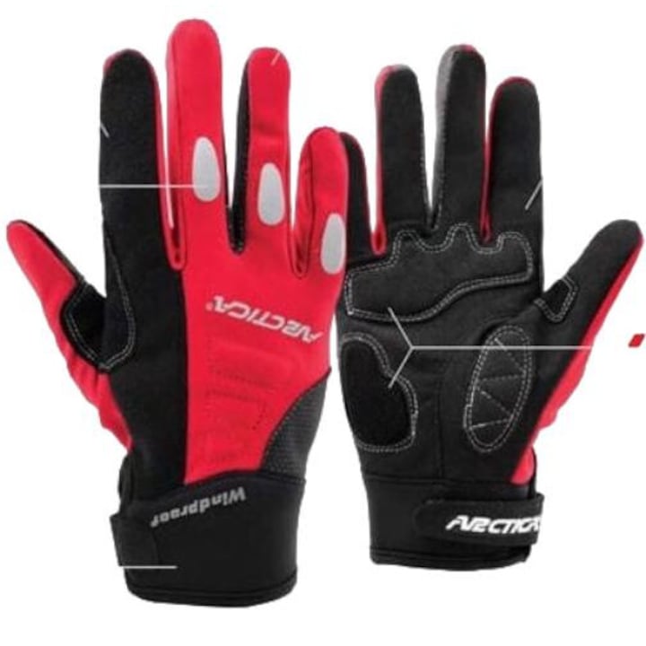 Manusi sport Arctica OG-03A, negru/rosu, marimea S, rezistente la vant, cu sistem antiderapant