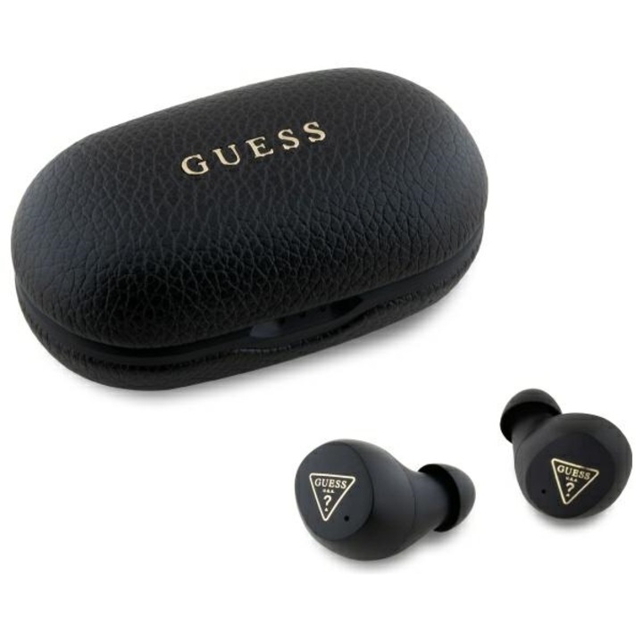 Безжични слушалки Guess Capsule, Bluetooth 5.3, IPX5, черни, комплект със зарядна станция