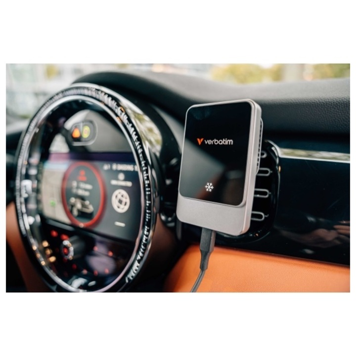 Incarcator auto Verbatim Charge 'n' Drive Magnetic Wireless 15W, RGB, negru/silver, dimensiuni 95.3x60x42.4mm