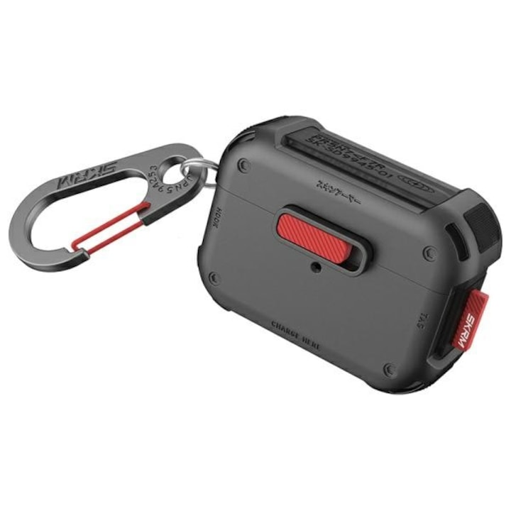 Mecha tok AirPods Pro 2-hez, Skinarma, műanyag, szürke, retro-futurisztikus dizájn