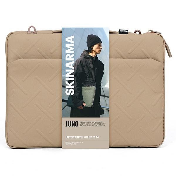 Etui laptop Juno, Khaki, pentru laptopuri de pana la 14", material nylon