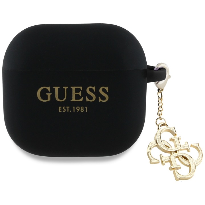 Husa pentru AirPods 4, Guess, Silicone 4G Charm, negru